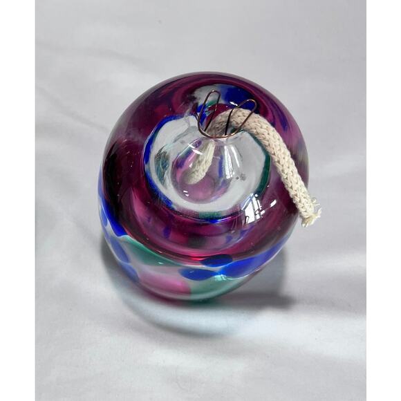 Adam Jablonski Art Glass Oil Burner Hand Blown Swirl Purple Green Poland Decor - Picture 2 of 4